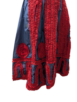 Blue With Red Embroidered Details Skirt