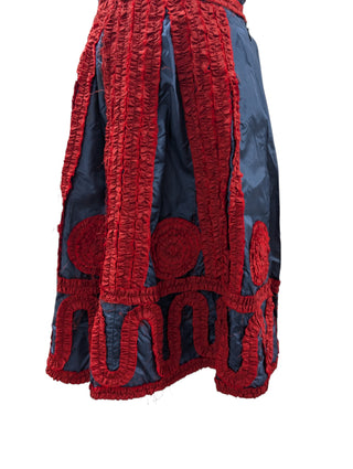 Blue With Red Embroidered Details Skirt