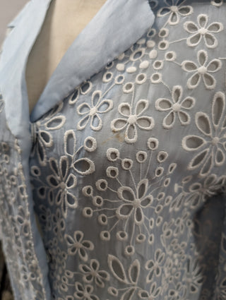 Light Blue Sheer Floral Embroidered Jacket