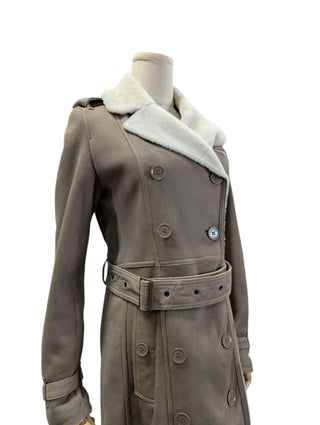 Taupe Shearling Mid-Length Overcoat