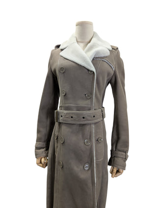 Taupe Shearling Mid-Length Overcoat