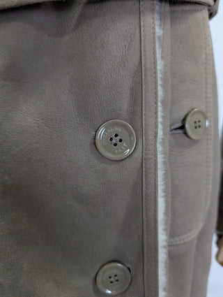 Taupe Shearling Mid-Length Overcoat