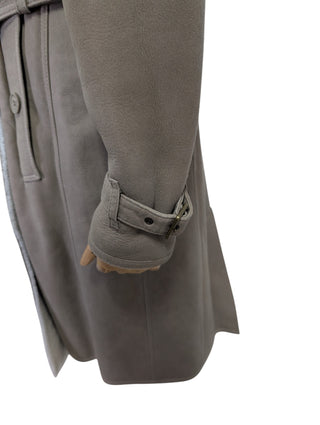 Taupe Shearling Mid-Length Overcoat
