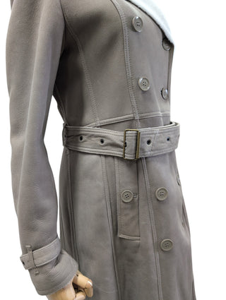 Taupe Shearling Mid-Length Overcoat