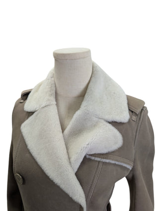 Taupe Shearling Mid-Length Overcoat