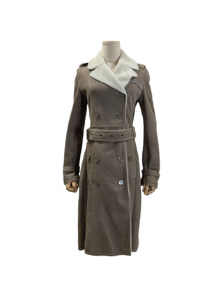 Taupe Shearling Mid-Length Overcoat
