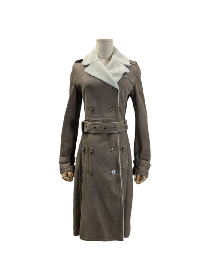 Taupe Shearling Mid-Length Overcoat