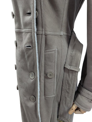 Taupe Shearling Mid-Length Overcoat