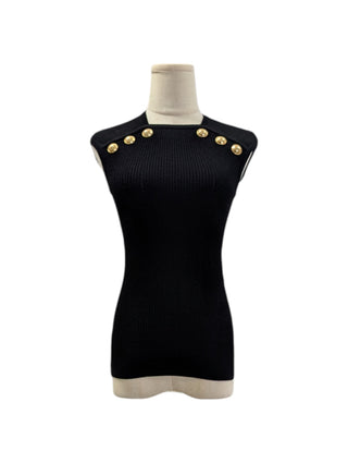Balmain Black Button-Embellished Knitted Top, front