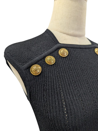 Black Button-Embellished Knitted Top