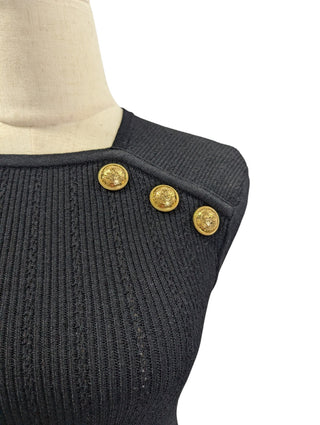 Black Button-Embellished Knitted Top