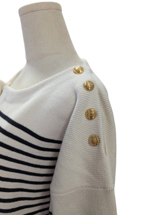V-Neck Striped Knitted Top With Logo Buttons On Shoulders