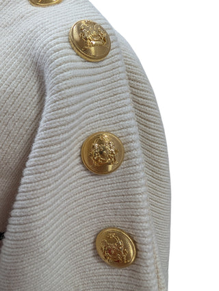 V-Neck Striped Knitted Top With Logo Buttons On Shoulders