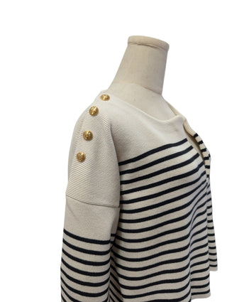 V-Neck Striped Knitted Top With Logo Buttons On Shoulders
