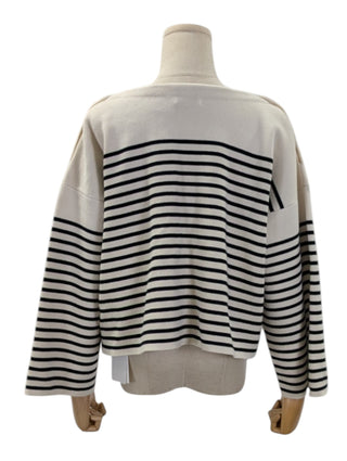 V-Neck Striped Knitted Top With Logo Buttons On Shoulders