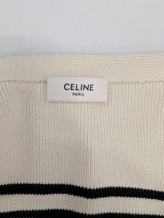 V-Neck Striped Knitted Top With Logo Buttons On Shoulders