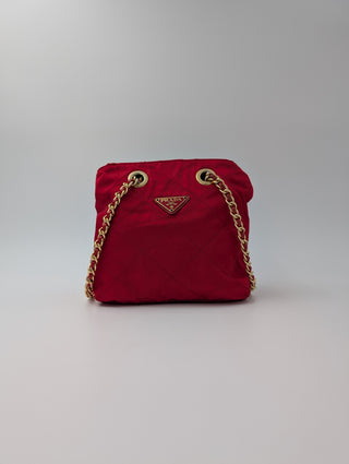 Red Quilted Nylon Chain Shoulder Bag