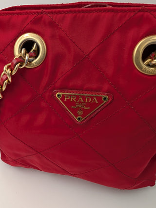 Red Quilted Nylon Chain Shoulder Bag