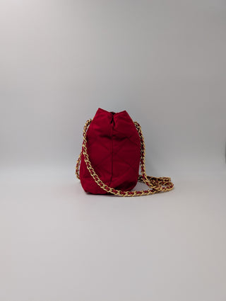 Red Quilted Nylon Chain Shoulder Bag