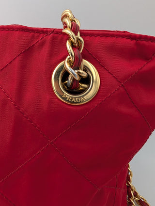 Red Quilted Nylon Chain Shoulder Bag