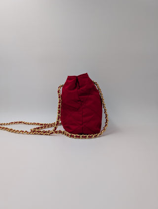 Red Quilted Nylon Chain Shoulder Bag