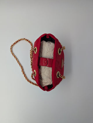 Red Quilted Nylon Chain Shoulder Bag