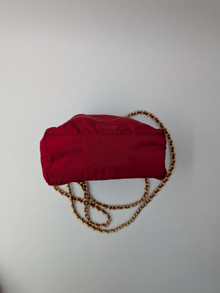 Red Quilted Nylon Chain Shoulder Bag