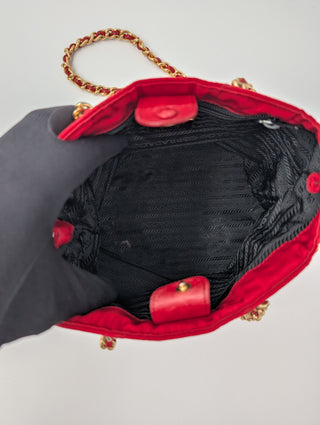Red Quilted Nylon Chain Shoulder Bag