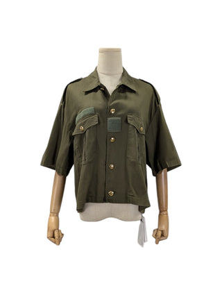 Khaki Short Sleeve Shirt With Logo Buttons