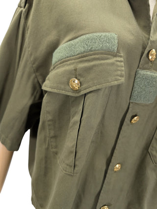 Khaki Short Sleeve Shirt With Logo Buttons