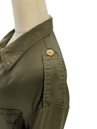 Khaki Short Sleeve Shirt With Logo Buttons