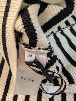 V-Neck Striped Knitted Top With Logo Buttons On Shoulders