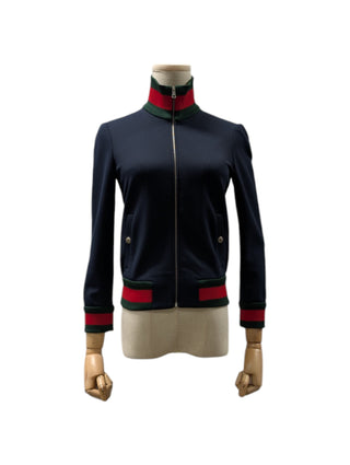 Navy Blue Zip Up Jacket With Signature Gucci Color Trims