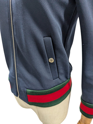 Navy Blue Zip Up Jacket With Signature Gucci Color Trims