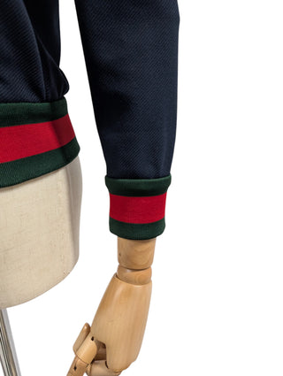 Navy Blue Zip Up Jacket With Signature Gucci Color Trims