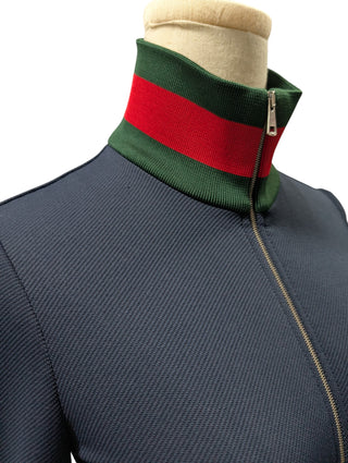 Navy Blue Zip Up Jacket With Signature Gucci Color Trims
