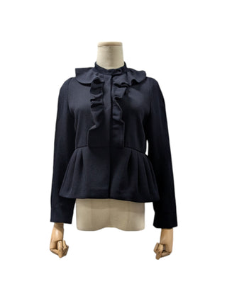 Navy Blue Wool Jacket With Ruffles