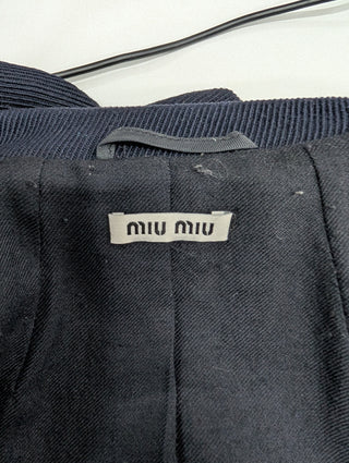 Navy Blue Wool Jacket With Ruffles