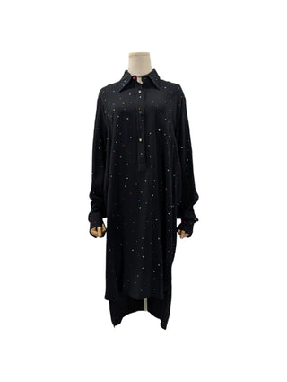 Black Shirt Dress With Multi Color Crystal Embellishments