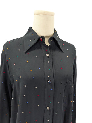 Black Shirt Dress With Multi Color Crystal Embellishments
