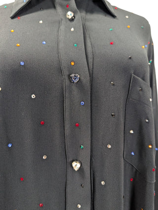 Black Shirt Dress With Multi Color Crystal Embellishments