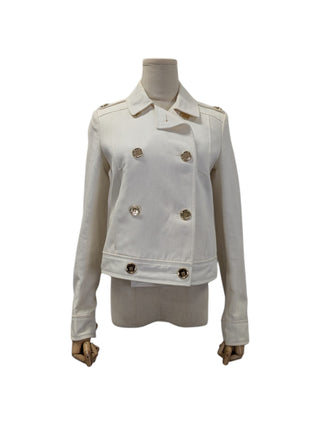 Beige Double Breasted Cropped Jacket With Gold Buttons