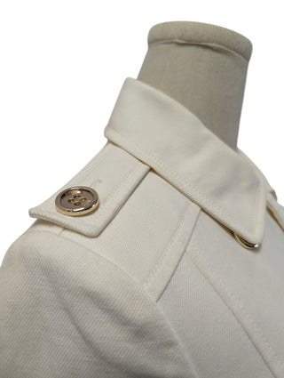 Beige Double Breasted Cropped Jacket With Gold Buttons