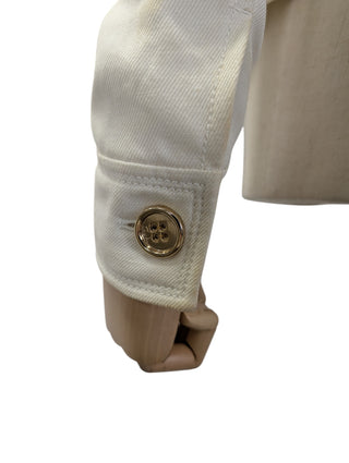 Beige Double Breasted Cropped Jacket With Gold Buttons