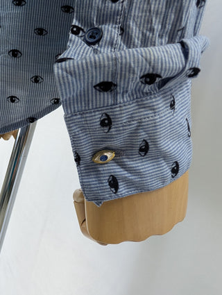 Blue Cotton Shirt With Overall 'Eye' Print