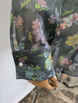 Green Sheer With Floral Reflective Print