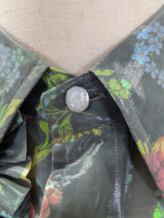 Green Sheer With Floral Reflective Print