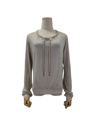Beige Wool Top With Braided Neck And Logo Embellishment
