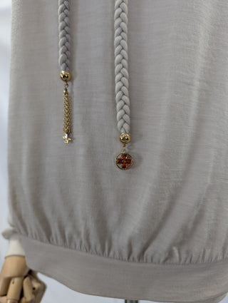 Beige Wool Top With Braided Neck And Logo Embellishment