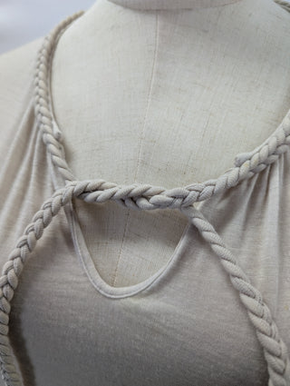 Beige Wool Top With Braided Neck And Logo Embellishment